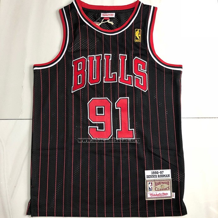 Camiseta Chicago Bulls Dennis Rodman NO 91 Mitchell & Ness 1996-97 Negro